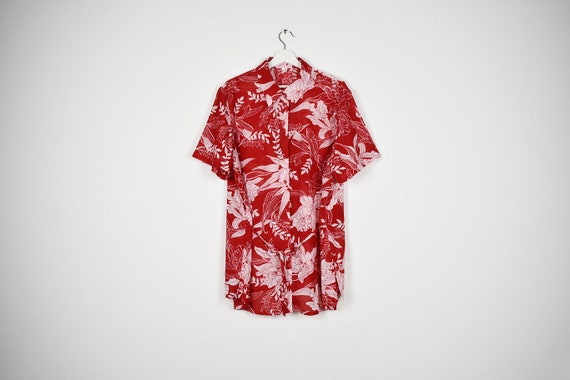 Vintage Oversized Red and White Floral Semi Sheer