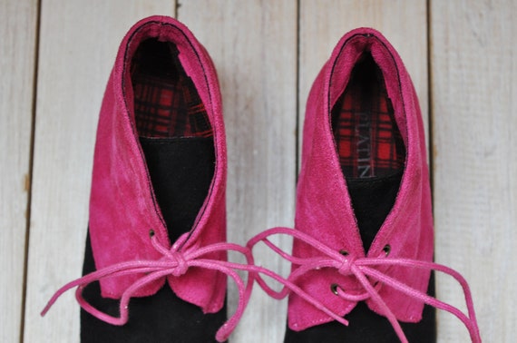 Vintage Pink and Black Faux Suede Colorblock Chun… - image 7