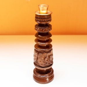 Vintage Hand Carved Wooden Candle Holder