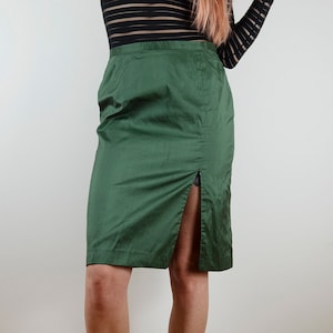 Vintage Metallic Green Pencil Mini Skirt