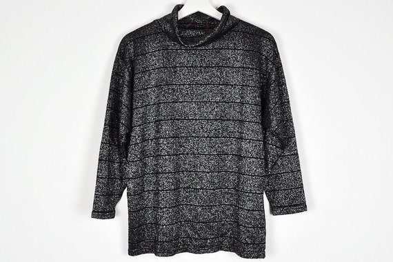 Vintage Black and Silver Metallic Knit Pullover S… - image 1