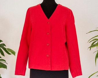 Vintage Red Denim V Neck Blazer Jacket