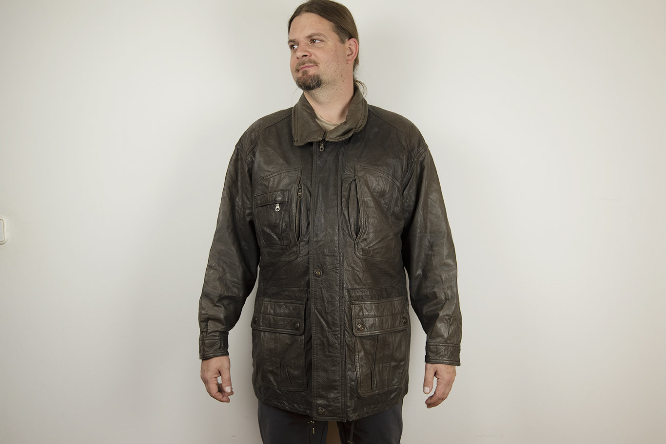 Vintage Taupe Brown Leather Aviator Jacket