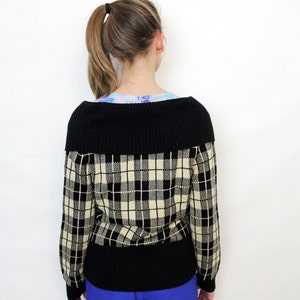 Vintage Black and Cream Plaid Cowl Neck Sweater image 5