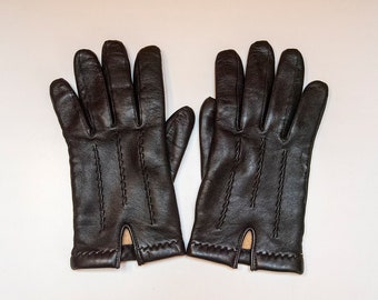 Vintage Black Leather Winter Gloves