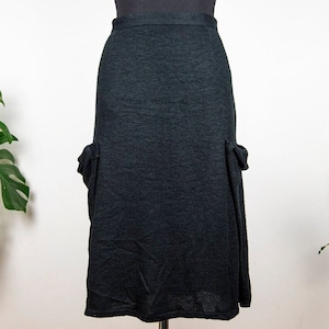 Vintage Black Wool Midi Skirt With Large Patch Pockets