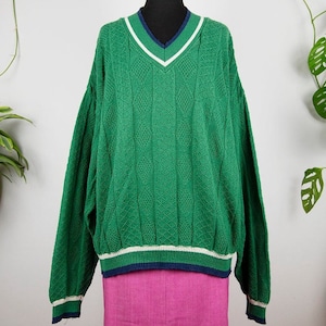 Vintage Green V Neck Knit Pullover Sweater