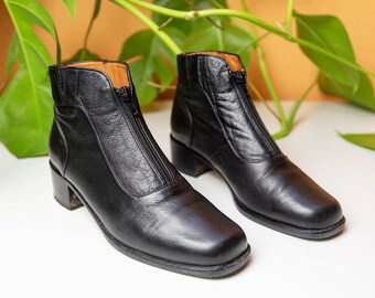80s Enzo Angiolini Black Leather Ankle Boots With Diagonal Side Zipper and Fold Over Cuff Pointed Almond Toe Witchy Punk Trad Goth 90s 7.5 Etsy