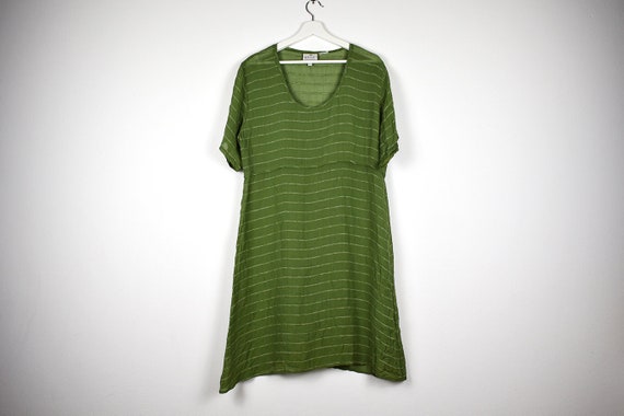 Vintage Sheer Olive Green Midi Dress