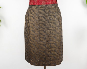 Vintage Black and Gold Brocade Midi Pencil Skirt