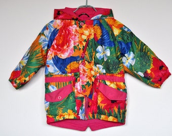 Vintage Floral Tropical Print Kids Coat with Hood