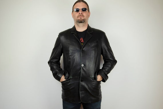 Vintage Black Leather Blazer Jacket - image 1