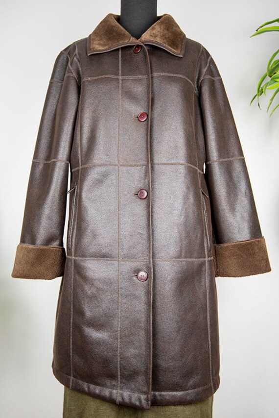 Vintage Brown Faux Shearling Vegan Coat - image 4