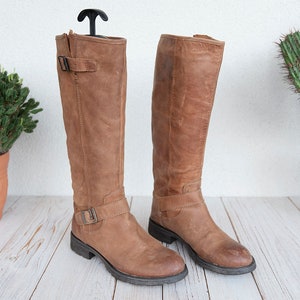 Vintage Camel Brown Leather Tall Flat Boots