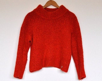 Vintage Orange Fuzzy Knit High Neck Pullover Sweater