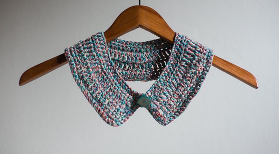 Vintage Cotton Collar Necklace, Crochet Peter Pan Collar in Mixed Pastels