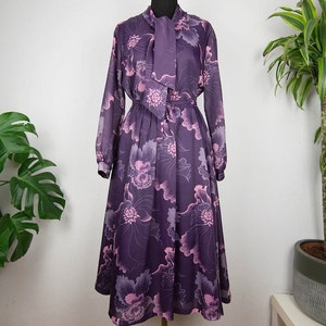Vintage Purple Floral Skirt and Blouse Dress Set