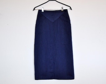 Vintage Navy Blue Pencil Midi Skirt