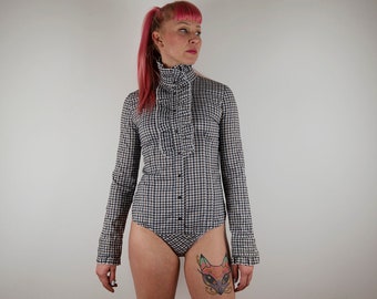 Vintage Check Long Sleeve Ruffle Bodysuit