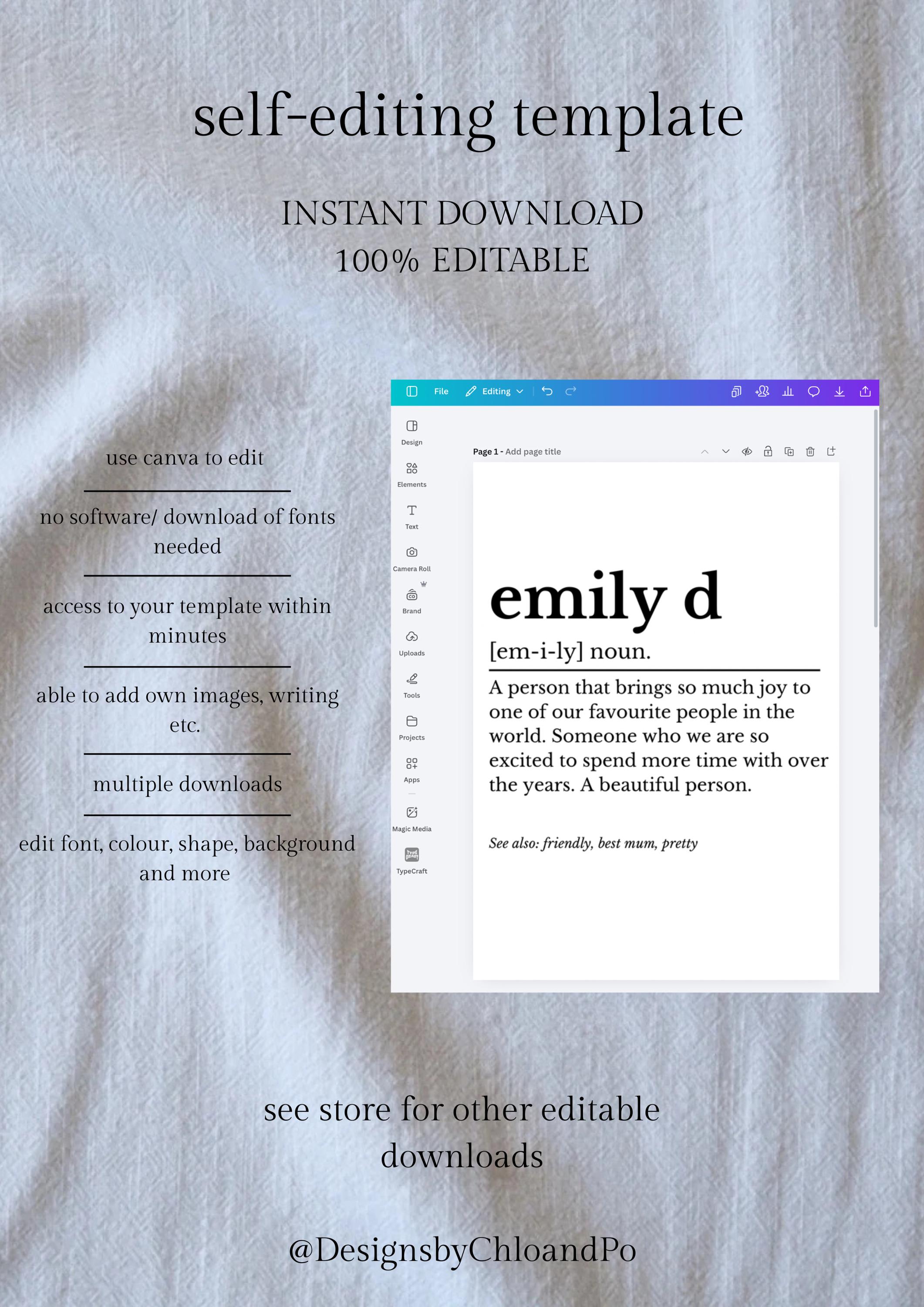 Editable File Meaning Editable Dictionary Definition Wedding Guest Place Card | Minimalist ...