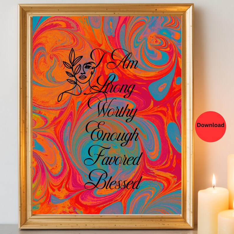 I Am Worthy| Blessed | Colorful Wall Art | Woman| Affirmation Bundle ...