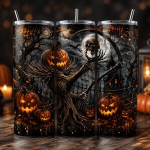Halloween Pumpkin Nightmare Dark Tumbler wrap| 20 oz skinny tumbler PNG| Instant Digital Download