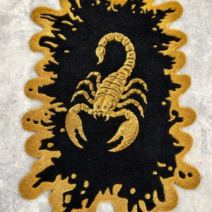 Black Gold Scorpion Rug, Gothic Zodiac Statement Carpet, Music Studio Lounge Home Decor