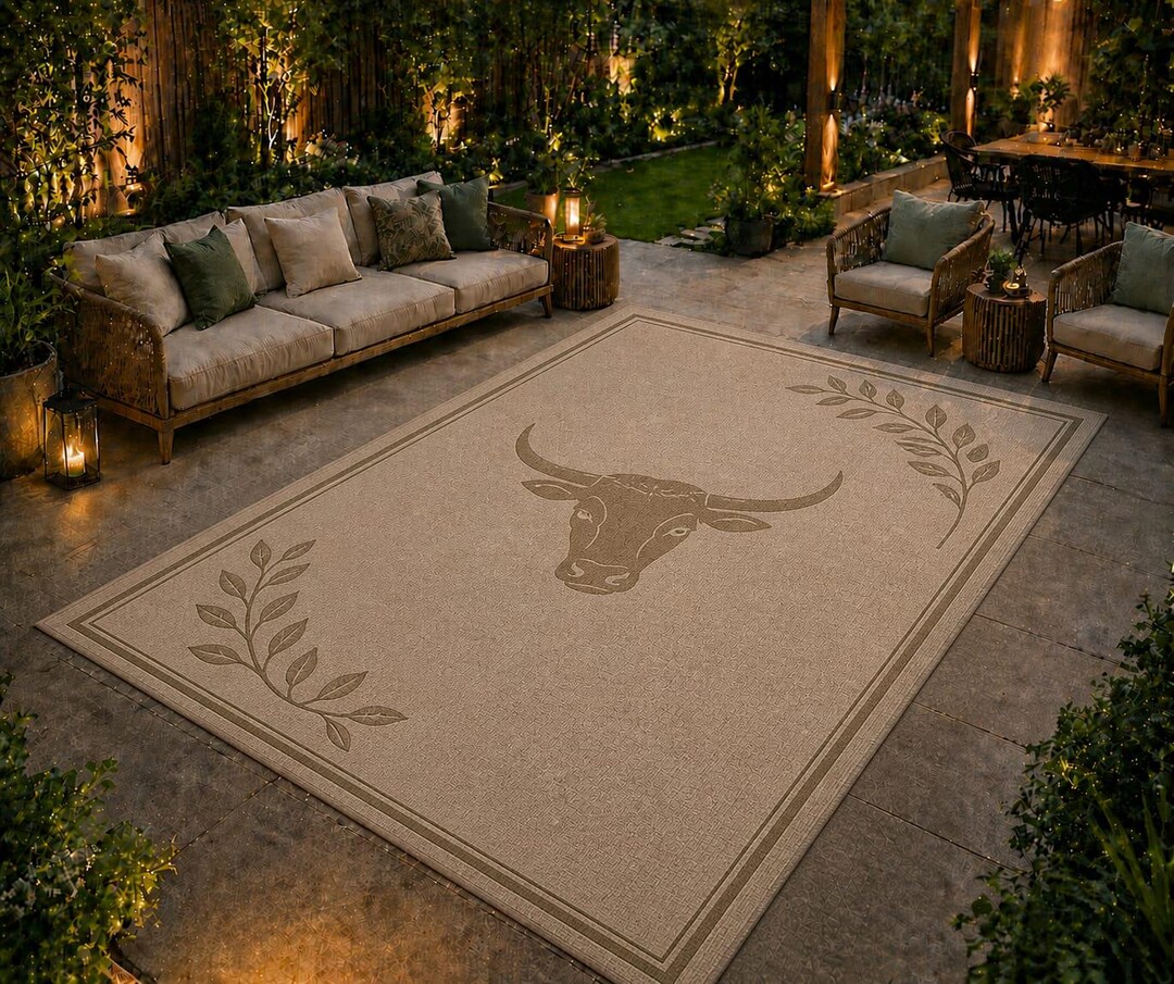 Hand Tufted 3D Bull Head Rug, Minimalist Beige Runner Carpet, Hand ...