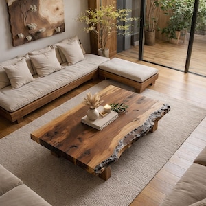 Salontafel van natuurlijk hout - Live edge rustiek meubilair voor woondecoratie - Handgemaakt middelpunt van de teruggewonnen boerderij - Uniek zijstuk