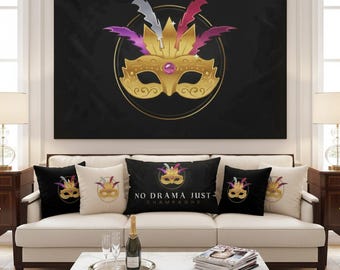 No Drama Just Champagne Black Velvet Cushion - Luxurious Home Decor