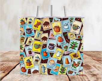 Loteria Tumbler Wrap Coffee Cafecito | 20oz Skinny Tumbler Sublimation Design PNG | Digital Download
