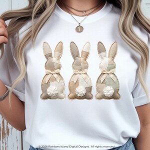 Patchwork Linen Easter Bunny PNG, Farmhouse Spring Clipart (Digital Download)