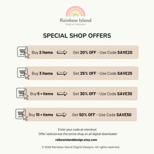 The image is a promotional flyer for a special shop offer, featuring a shopping cart icon and various discount percentages.
