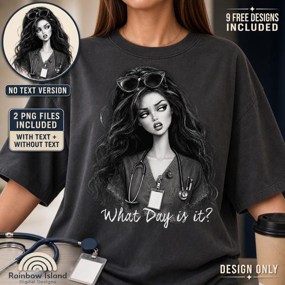 What Day Is It Nurse PNG, Vintage Funny Doll Face Sublimation Design Digital Download, Night Shift Nurse Trendy PNG Design