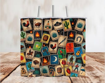Loteria Tumbler Wrap Mens Mexican | 20oz Skinny Tumbler Sublimation Design PNG | Digital Download