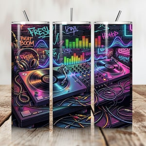 DJ Tumbler Wrap, PNG | Hiphop draaitafel 20oz skinny beker | Sublimatieontwerp muziekproducent