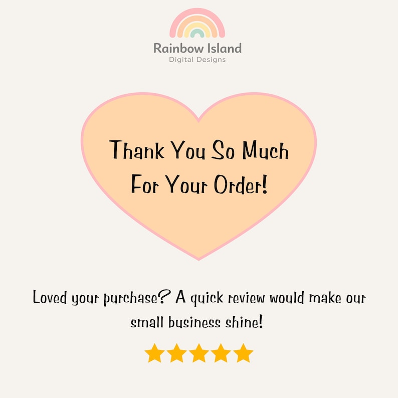 The image is a digital design featuring a heart-shaped graphic with text and a five-star rating.