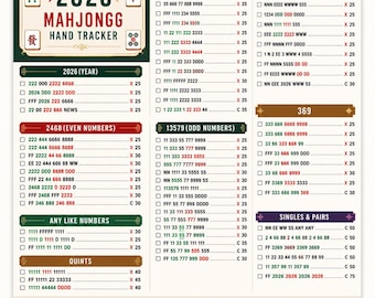 2026 Mahjong Hand Tracker, American Mahjong Printable, Mah Jongg, Mahjong scorecard, Mahjong tiles, Mahjong Game Night, PDF Download