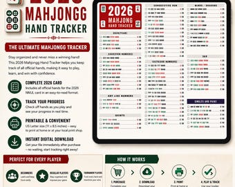 2026 Mahjong Hand Tracker, Simple One Page Mah Jongg PDF Digital Download | Mahjong 2026