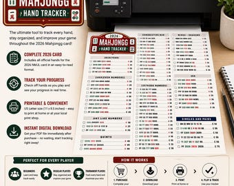 Aide-mémoire de mahjong américain 2026 PDF | Outil de suivi des mains et guide de référence rapide | Assistant de Mah Jongg imprimable | Téléchargement adapté aux débutants
