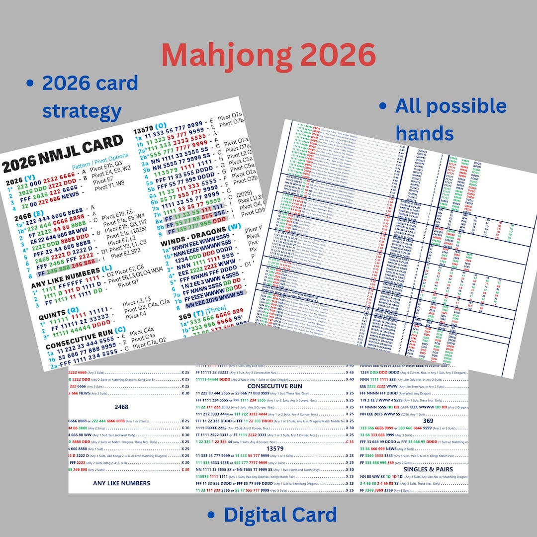 2026 American Mahjong Complete Card Bundle | All Possible Hands +