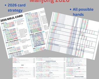 2026 American Mahjong komplett kortpaket | Alla möjliga händer + strategiguide + digitalt kort | Utskrivbar PDF Mah Jongg direktnedladdning