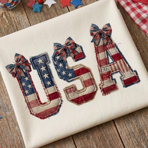 Faux USA Patchwork PNG, Vaterländische Flagge Applikation, Unabhängigkeitstag Shirt Design, 4. Juli Png DTF Transfer, digitaler Download