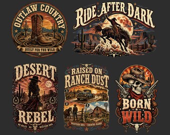 Western Cowboys PNG Bundle, Rustic Western Digital Art, Cowboy Themed Clipart, Western Cowgirl Digital Graphics, Cowgirl Sublimation 300 DPI