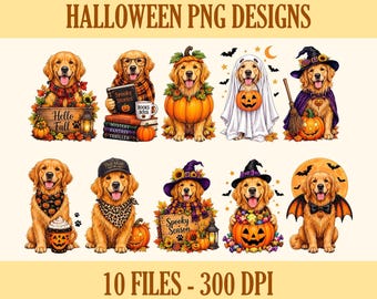 Golden Retriever Png Bundle Digital Dog Halloween Png Sublimation Design File Dog Mom Halloween Clipart Spooky Season Png Pumpkin Ghost