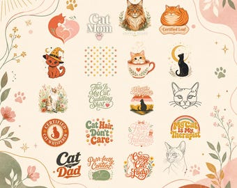 Cat Mom PNG Bundle, 20 Cat Lover Sublimation Designs, Funny Cat Dad Quotes PNG, Crazy Cat Lady Shirt Design, Instant Download Cat PNG Set