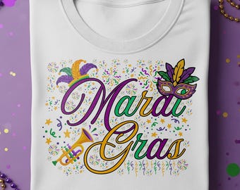 Mardi Gras PNG Shirt Design, Carnival Shirt PNG, Mardi Gras T‑shirt Hoodie Graphic, Green Purple Gold Mardi Gras Art, Mardi Gras Typography