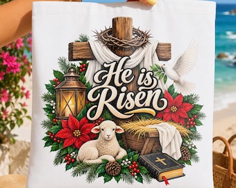 He Is Risen PNG | Easter Cross Sublimation Design | Christian Lamb of God Wreath | Christmas Crown of Thorns Bible PNG | Faith Easter Shirt