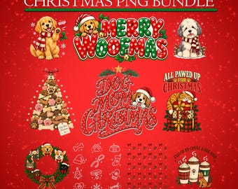 Christmas Dog & Cat PNG Bundle, 10 Pet Lovers Sublimation Designs, Dog Mom Cat Mom Christmas Shirt PNG, Merry Woofmas Paw Print Clipart