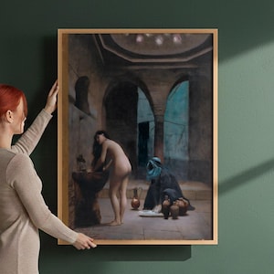 Jean-Leon Gerome Harem Figurativ - Studie för ett Maure-bad, turkisk kvinna i badet Träramad väggkonst